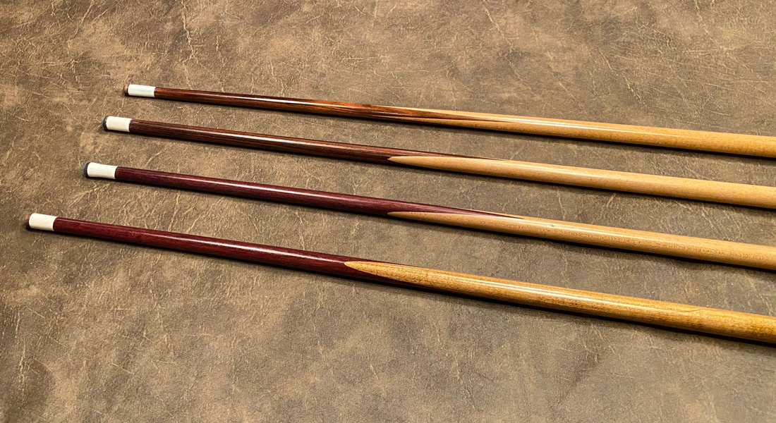 Many of my antique cue restorations include: Ebony and Rosewood Spliced Shafts