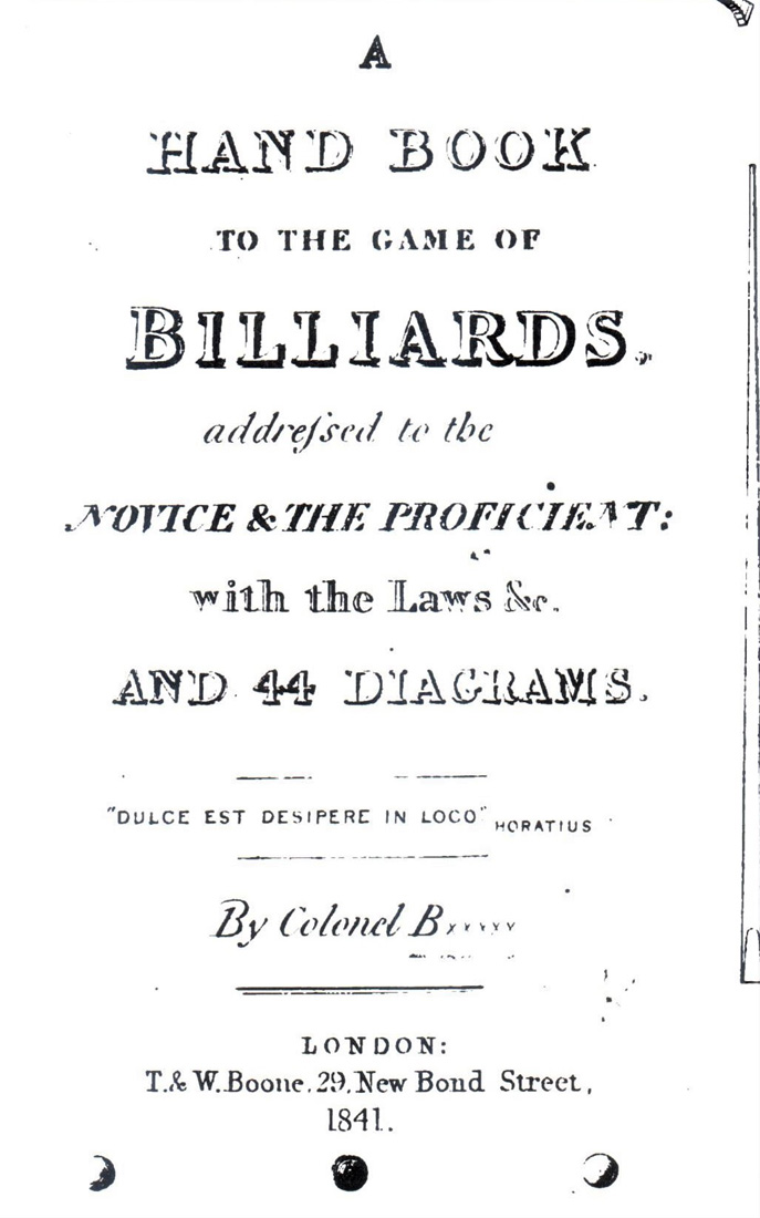 Hand Book of The Game of Billiards by Col. B 1841 Title Page (2)